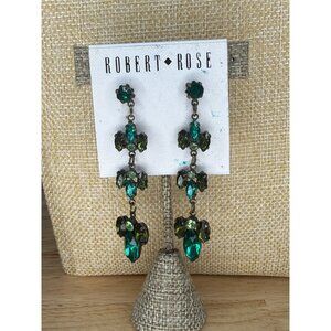 Robert Rose Green & Teal Crystal Drop Earrings With Antique Gold-Tone Finish